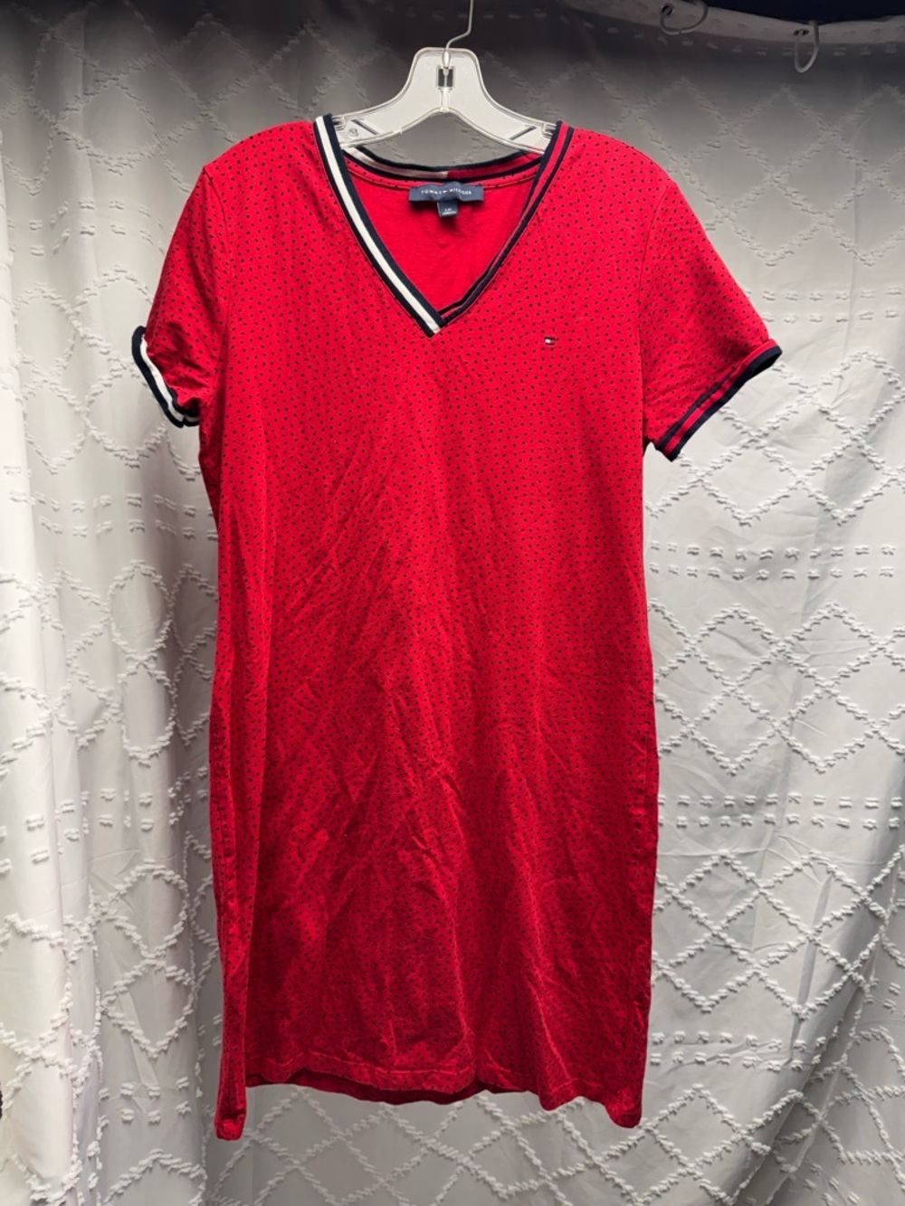 Tommy Hilfiger Red Polka Dot V-Neck T-Shirt Dress Size Large